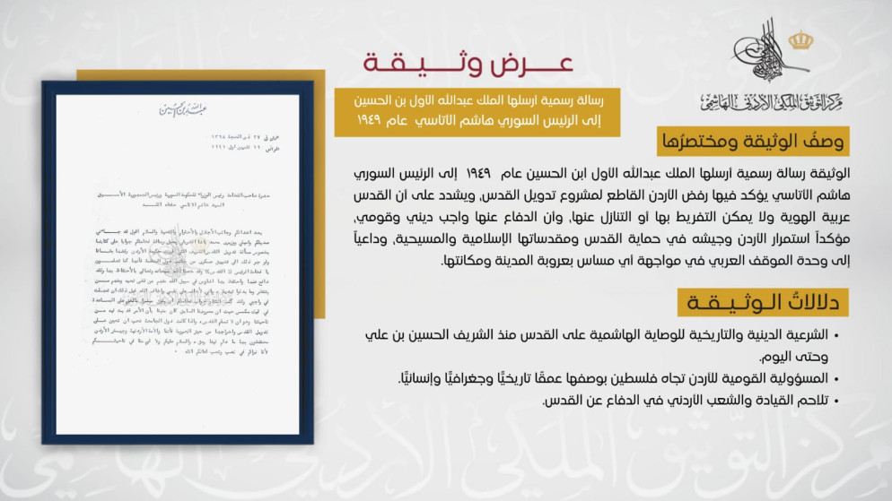 وثيقة منذ 1949 تؤكد موقف الأردن الراسخ تجاه فلسطين