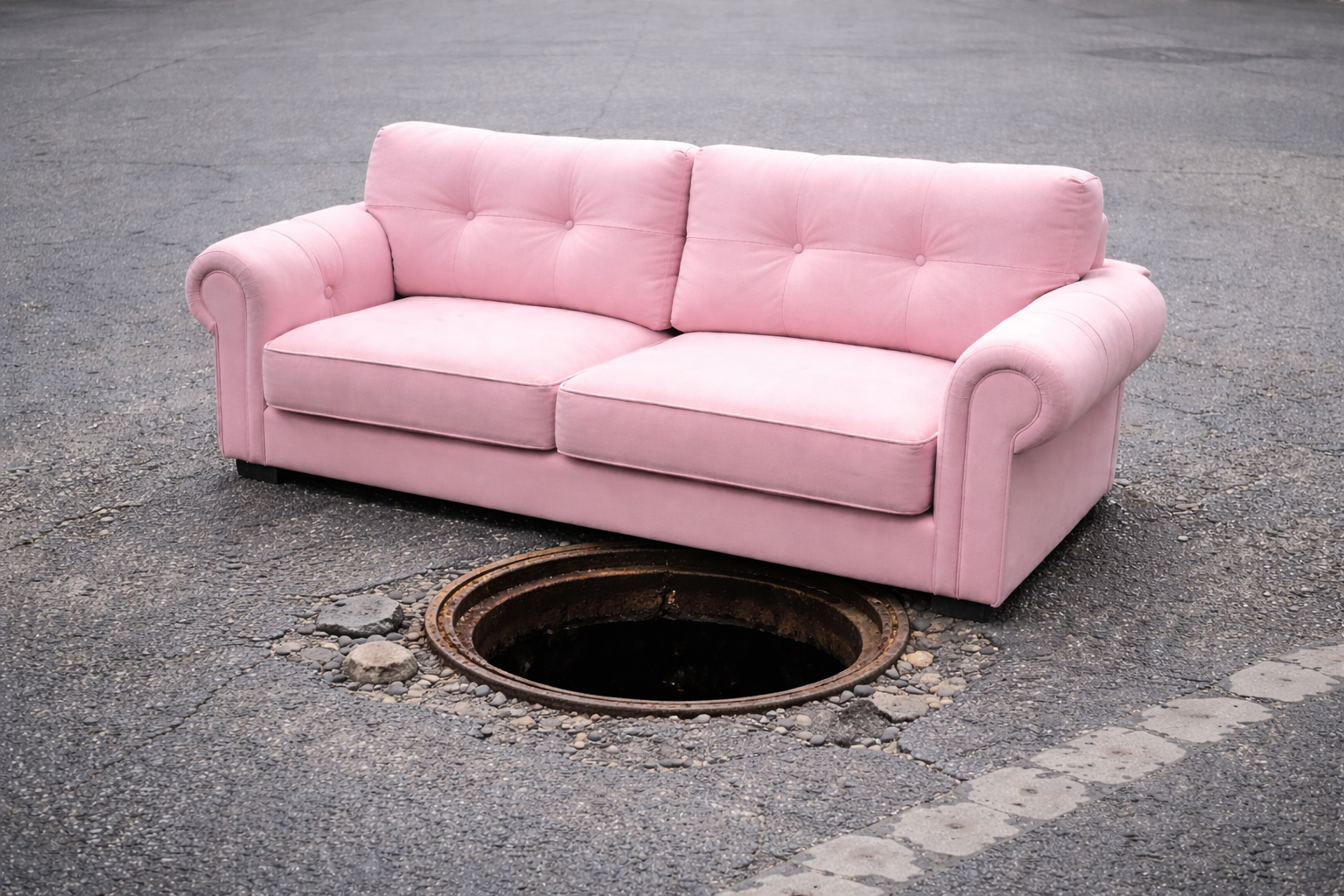 أريكة وردية فوق حفرية بشوارع إربد تثير تفاعلاً ما القصة ..  صور