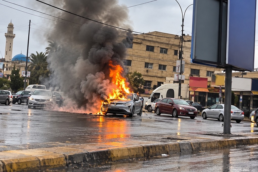 الدفاع المدني: احتراق مركبة كهربائية في الزرقاء الجديدة 