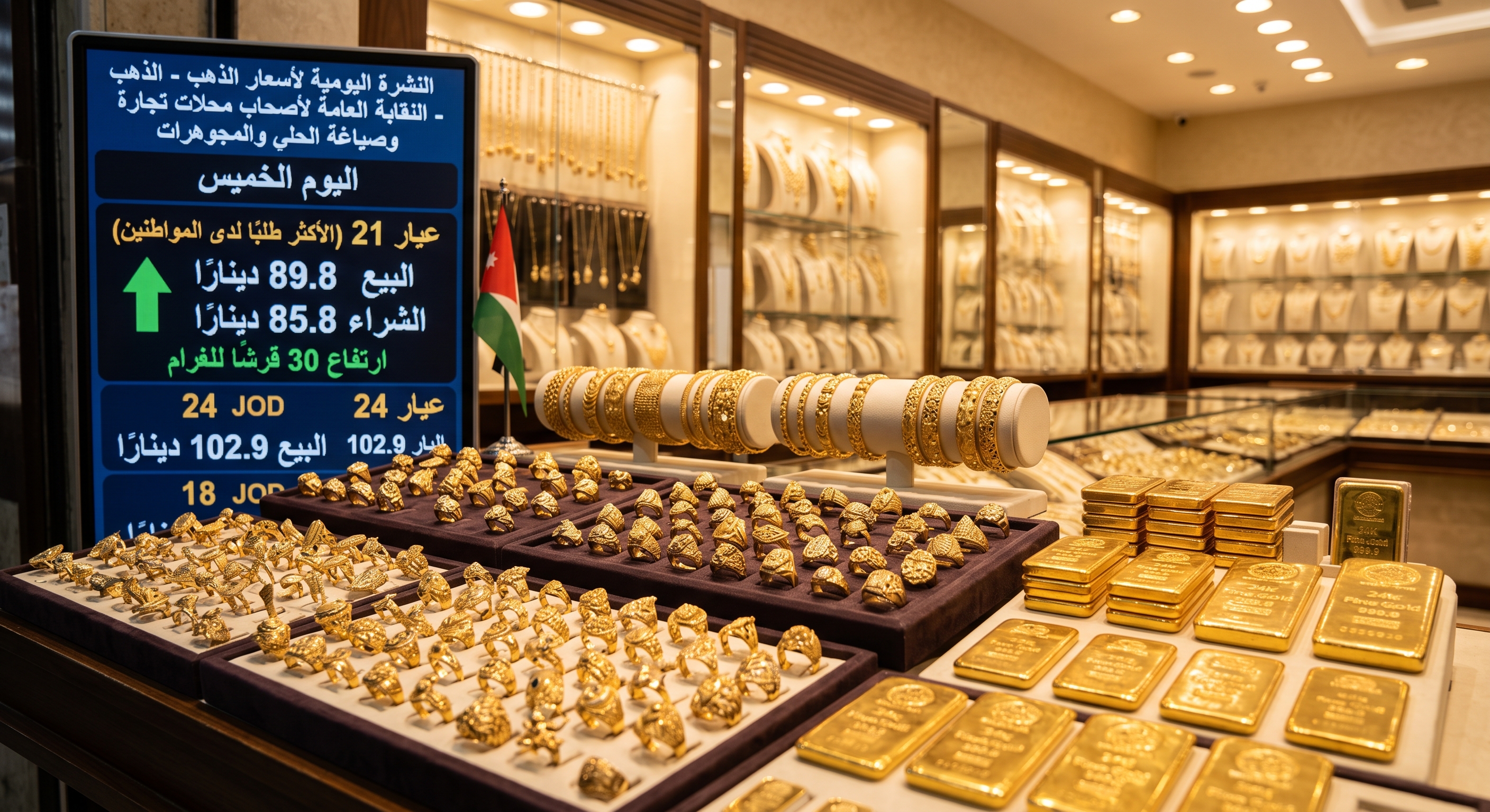 الذهب يرتفع مجددا في الأردن ..  كم بلغ سعر الغرام؟