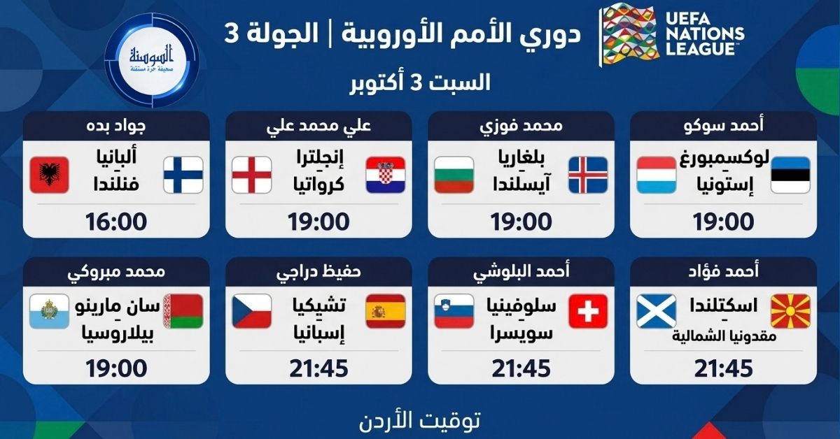 أبرز مباريات اليوم ..  قمة بين إنجلترا وكرواتيا ومواجهة قوية لإسبانيا