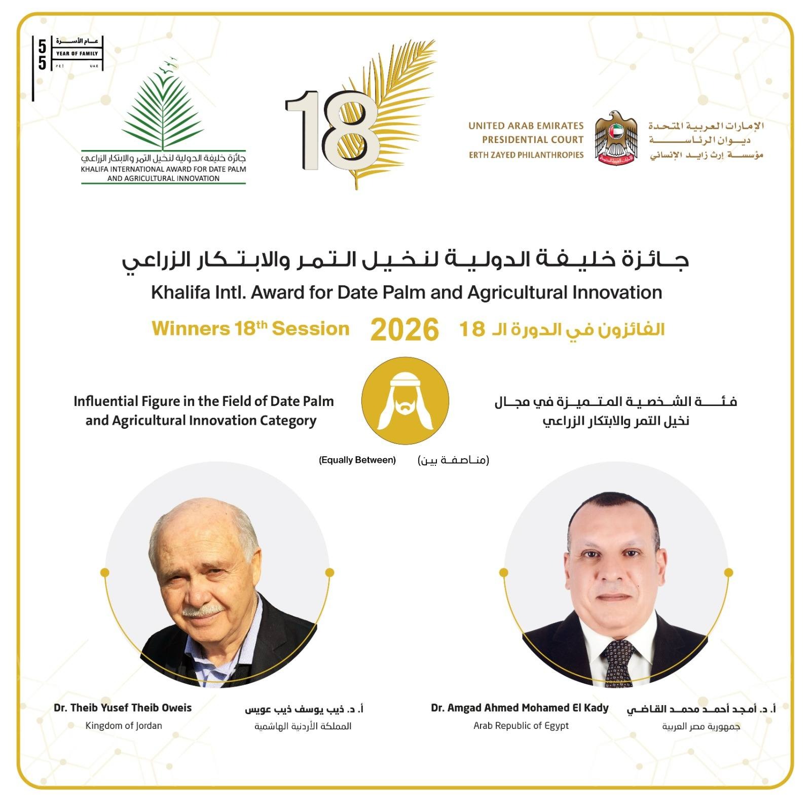 عالم أردني يفوز بجائزة خليفة الدولية للابتكار الزراعي