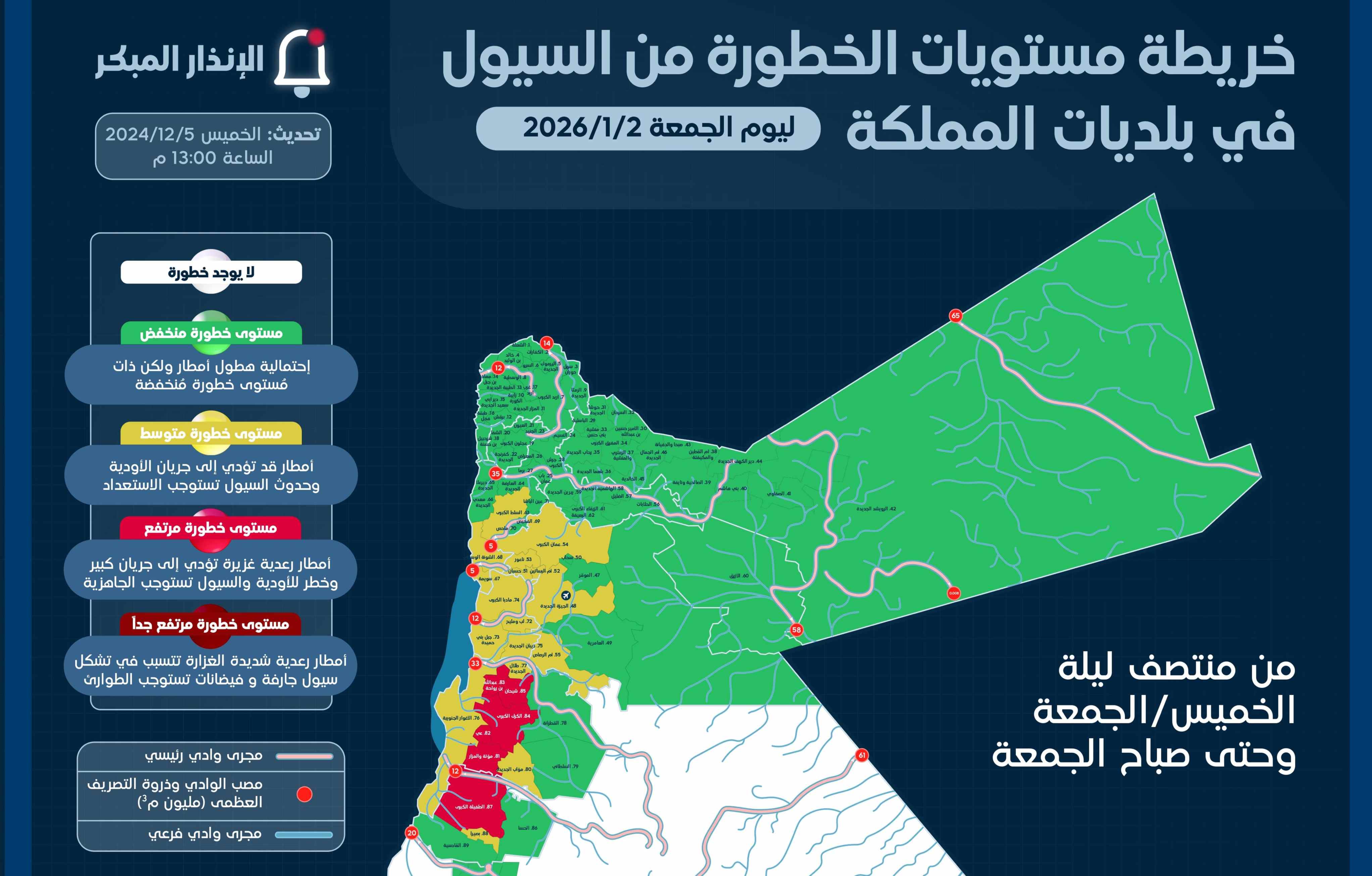 وزارة الإدارة المحلية تحذّر من تشكل السيول الخميس والجمعة 