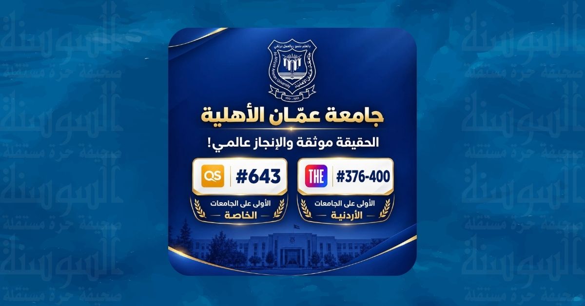 عمان الأهلية تتصدّر الجامعات محلياً وتعتلي أفضل المراتب العالمية
