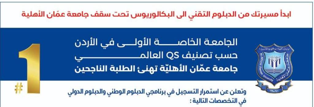 عمّان الأهلية تواصل القبول في كلية التعليم التقني