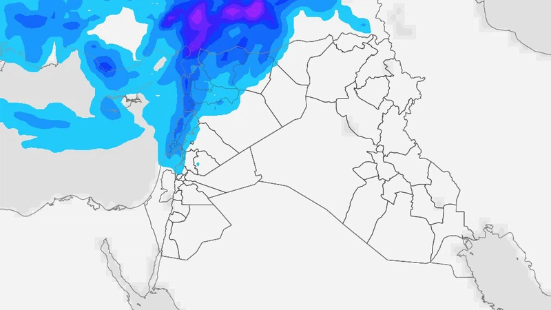 منخفض جوي يضرب سوريا ولبنان الأربعاء  ..  أمطار غزيرة وثلوج على الجبال