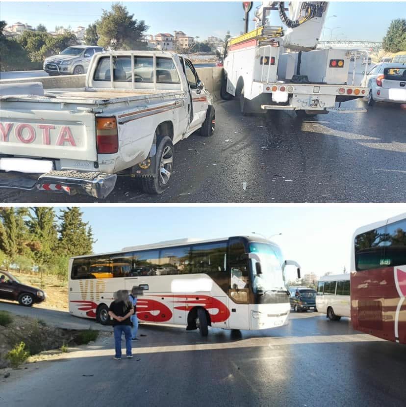 حادث سير بين 3 مركبات على طريق المطار