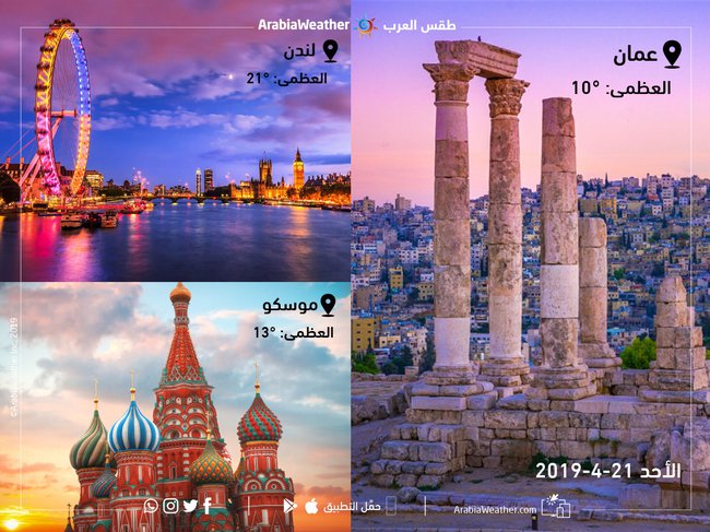 طقس العرب الع ظمى في عم ان الأحد أبرد من موسكو ولندن